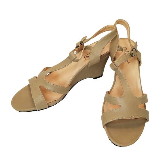 Lena Luisa Taupe T-Strap Wedge Sandals NWT - Picture 4 of 5